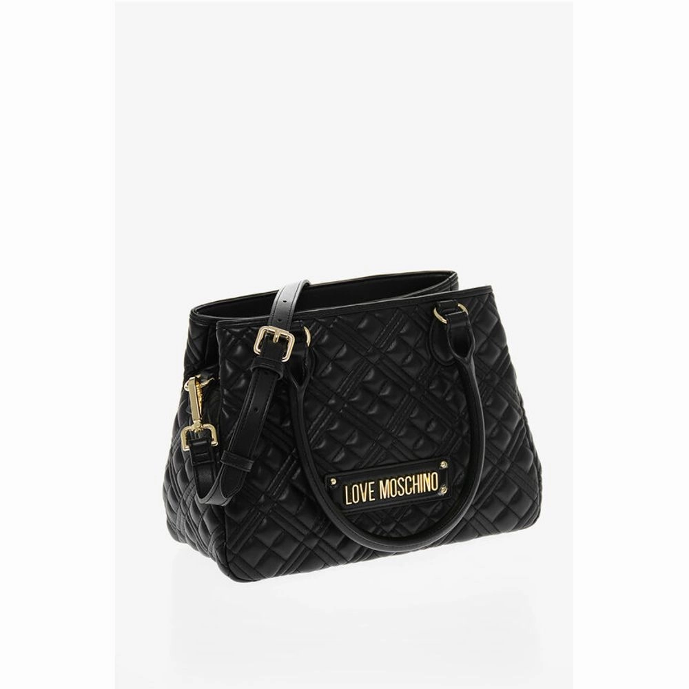 Moschino LOVE Quilted Faux Leather Hand Bag with Embossed Women's Logos