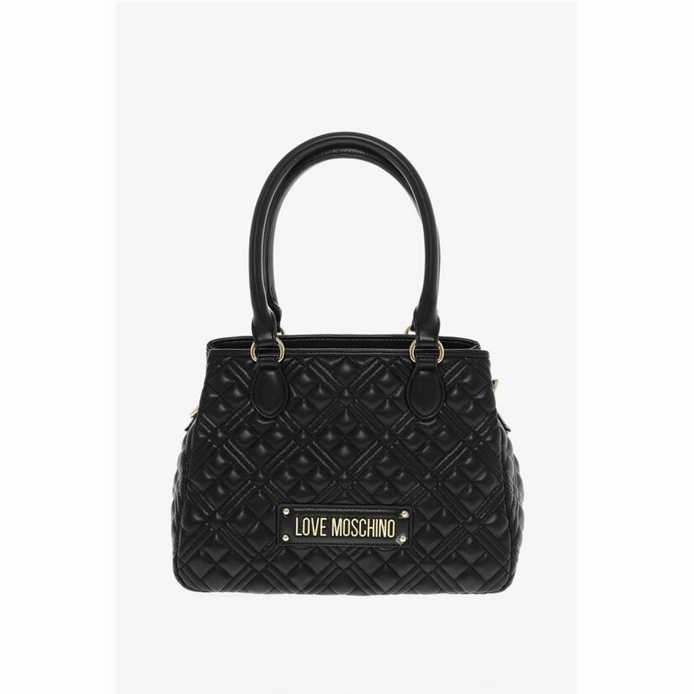 Moschino LOVE Quilted Faux Leather Hand Bag with Embossed Women's Logos