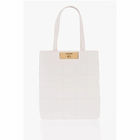 Moschino LOVE Quilted Faux Leather Tote Bag with Turn Lock Women's Closure