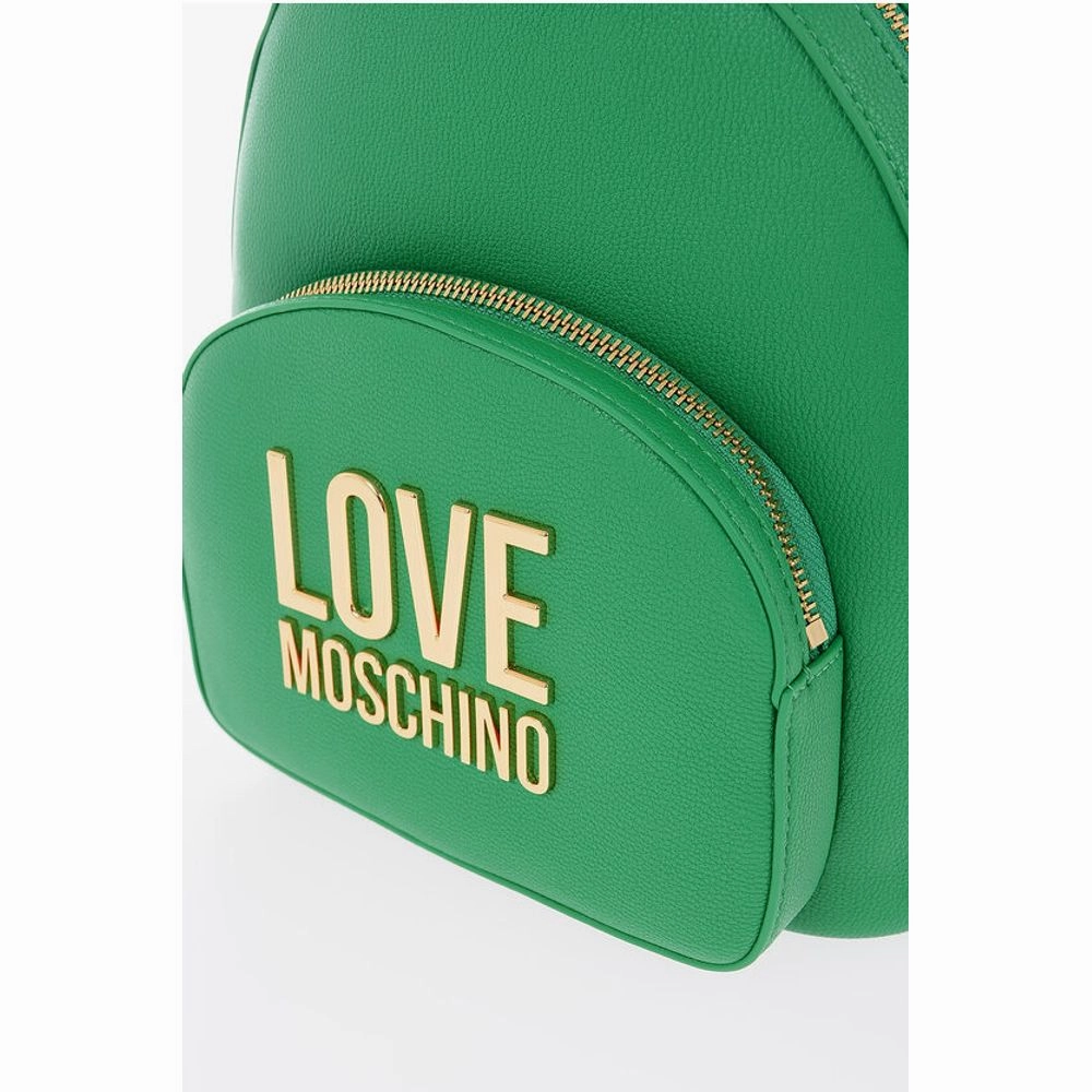 Moschino LOVE Solid Color Faux Leather Backpack with Golden Logo