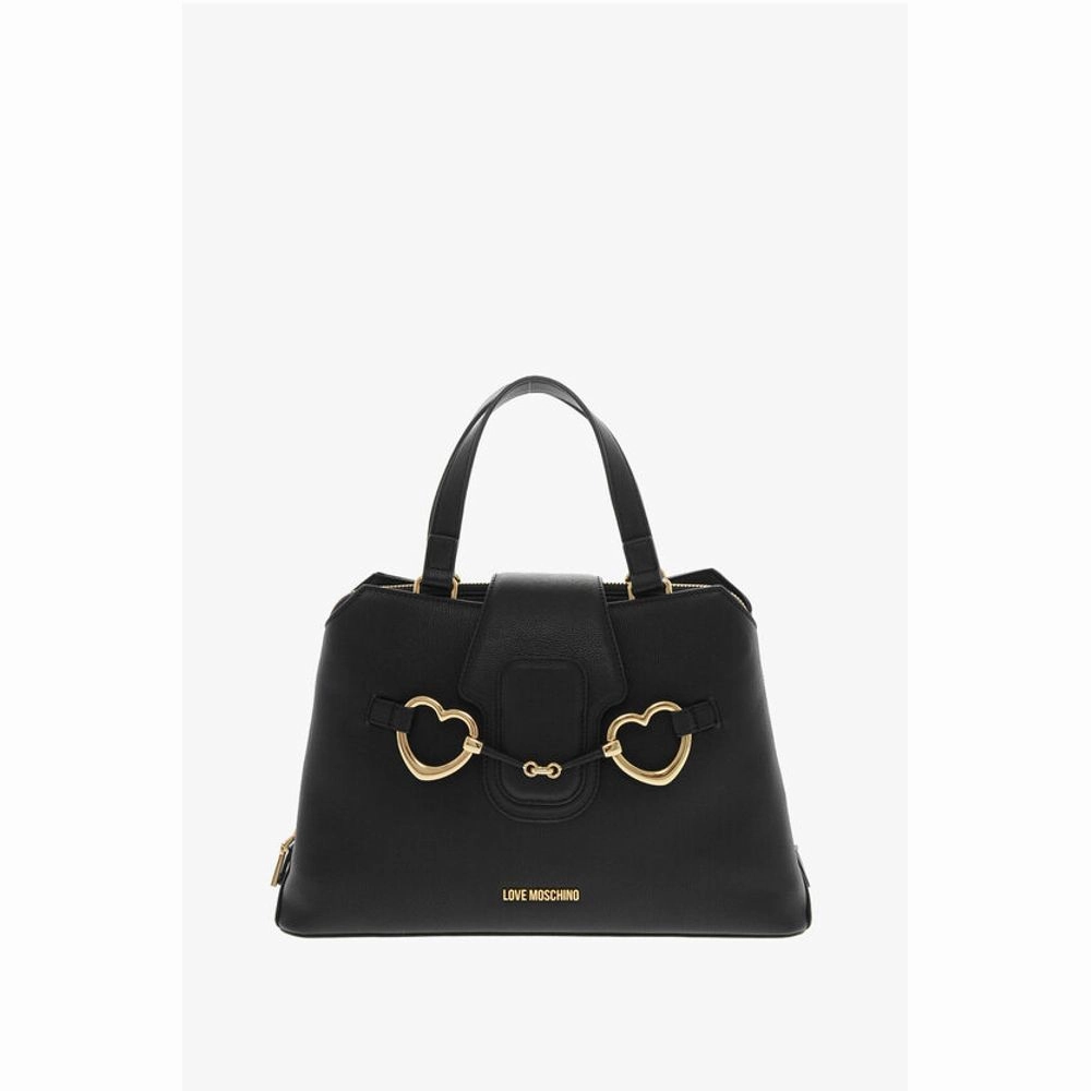 Moschino LOVE Textu Faux Leather Tote Bag with Golden Front Women's Clamp