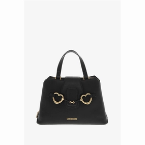 Moschino LOVE Textu Faux Leather Tote Bag with Golden Front Women's Clamp