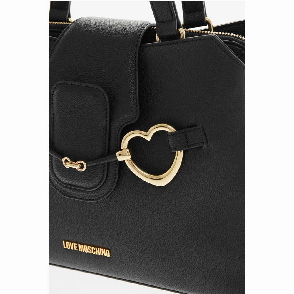 Moschino LOVE Textu Faux Leather Tote Bag with Golden Front Women's Clamp