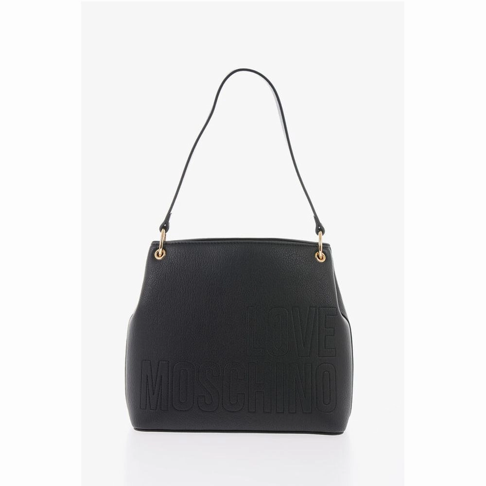 Moschino LOVE Textured Effect Faux Leather Hobo Bag with Maxi Logo on