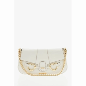 Moschino LOVE Textured Faux Leather Shoulder Bag with Clamp Front