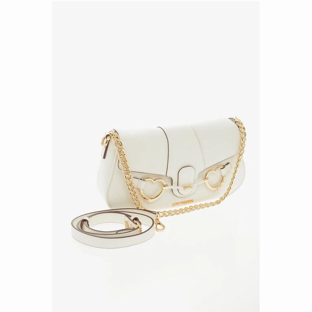 Moschino LOVE Textured Faux Leather Shoulder Bag with Clamp Front