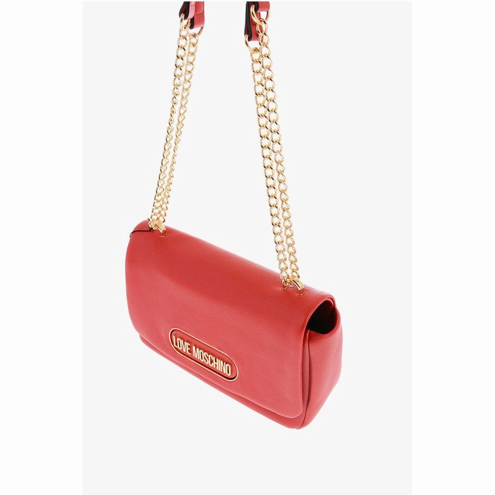 Moschino LOVE Textured Faux Leather Shoulder Bag with Golden Logo
