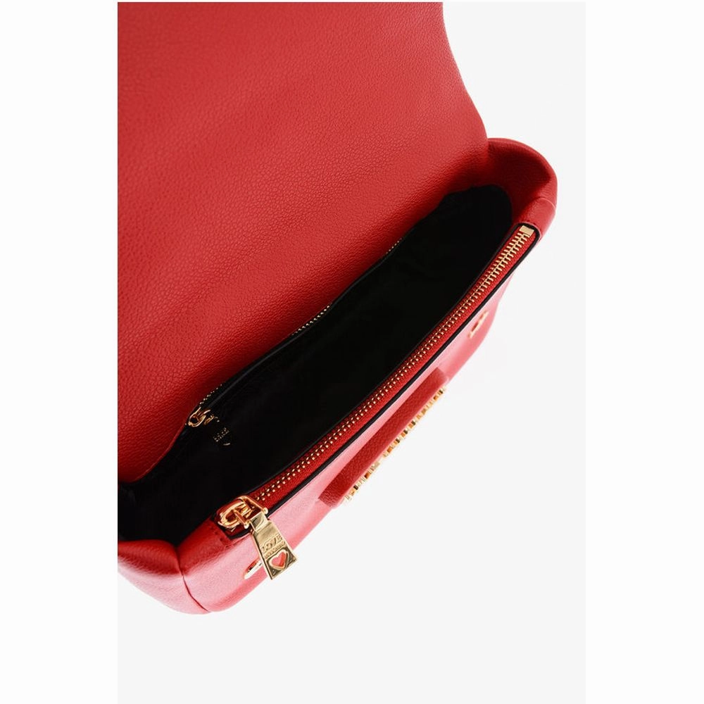 Moschino LOVE Textured Faux Leather Shoulder Bag with Golden Logo