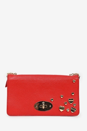 Mulberry Red Grained Leather Gold Heart Embellished 'Bayswater' Wallet on Chain