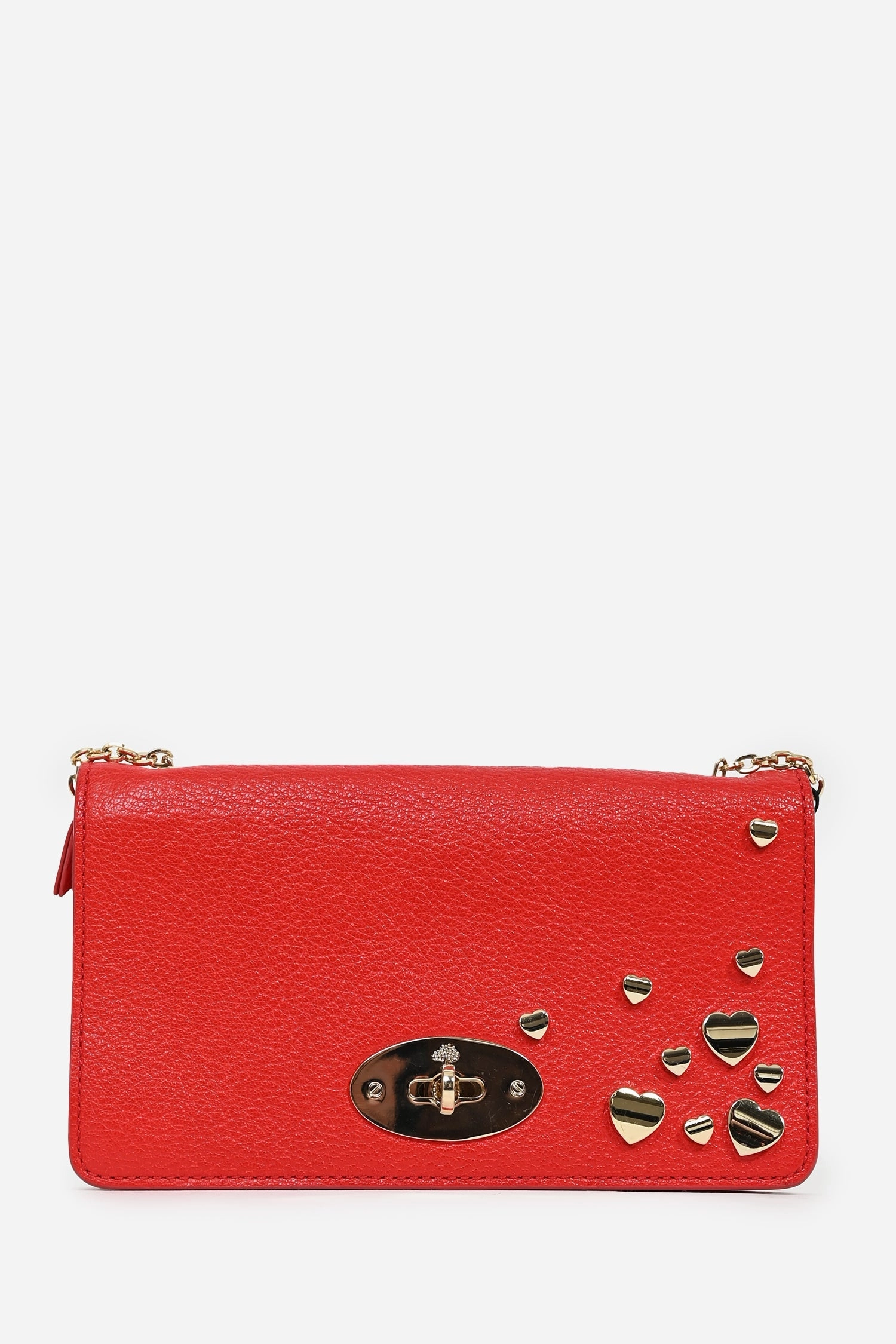 Mulberry Red Grained Leather Gold Heart Embellished 'Bayswater' Wallet on Chain