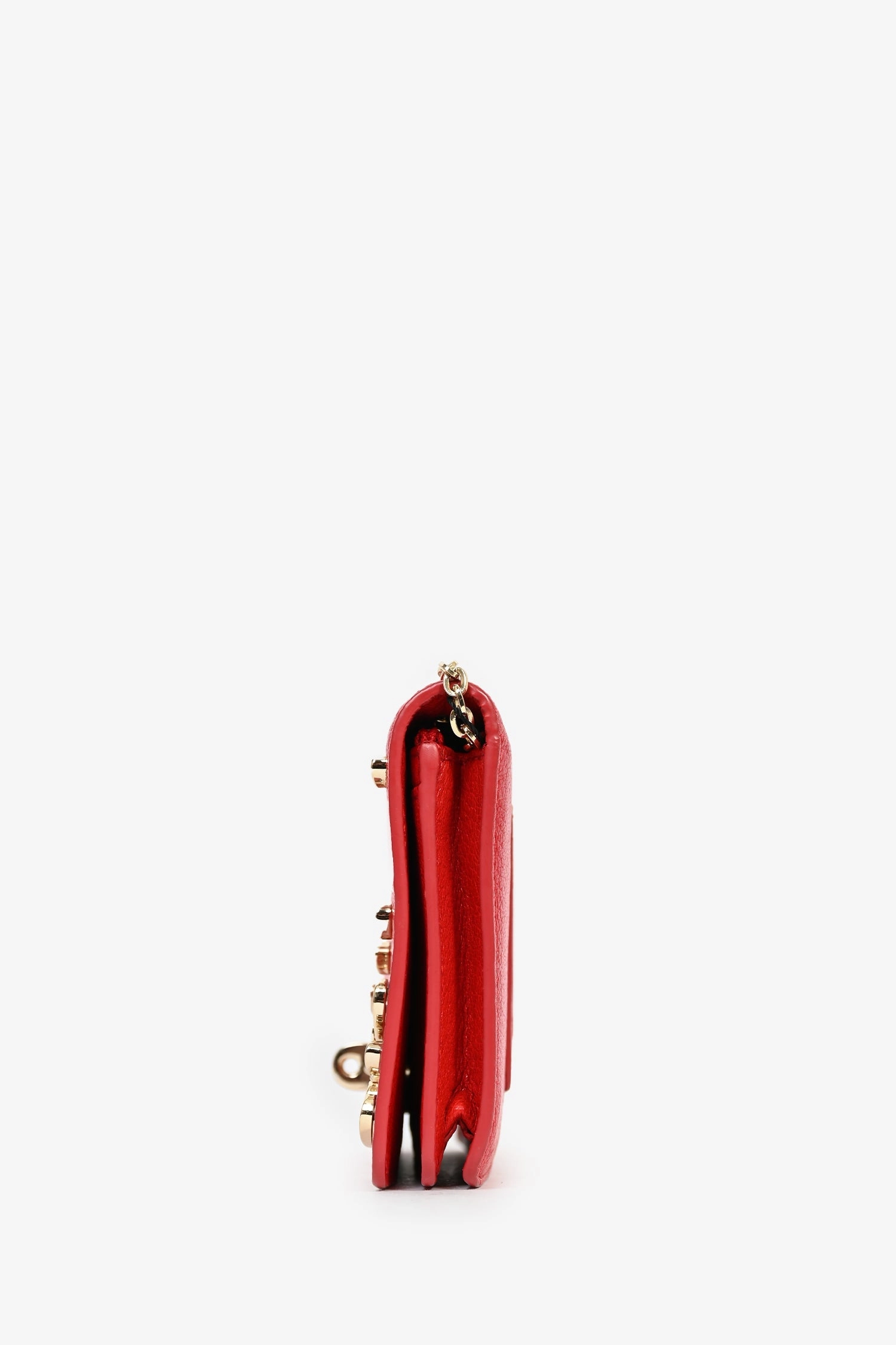 Mulberry Red Grained Leather Gold Heart Embellished 'Bayswater' Wallet on Chain