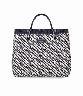 Myea Blue Aqnd White Medium Shopping Bag