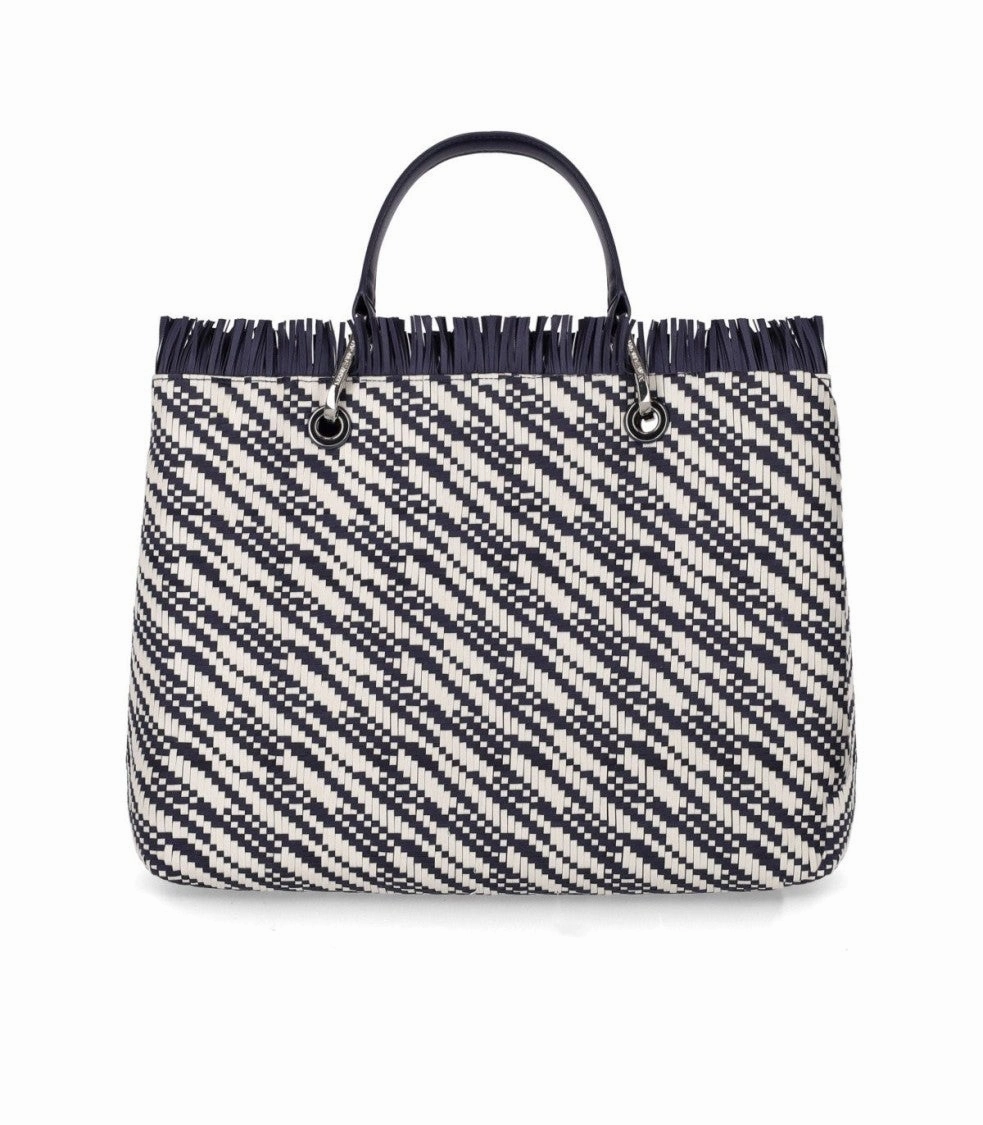 Myea Blue Aqnd White Medium Shopping Bag