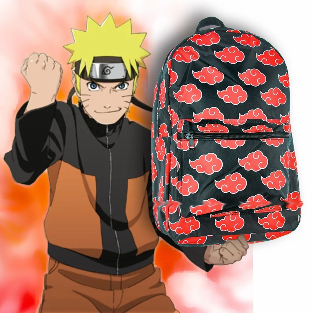 Naruto Backpack Shippuden Akatsuki Red Clouds All Over Print Travel Laptop Backpack - One Size