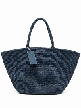 Navy Blue Rafia Bag With Rolled Handles