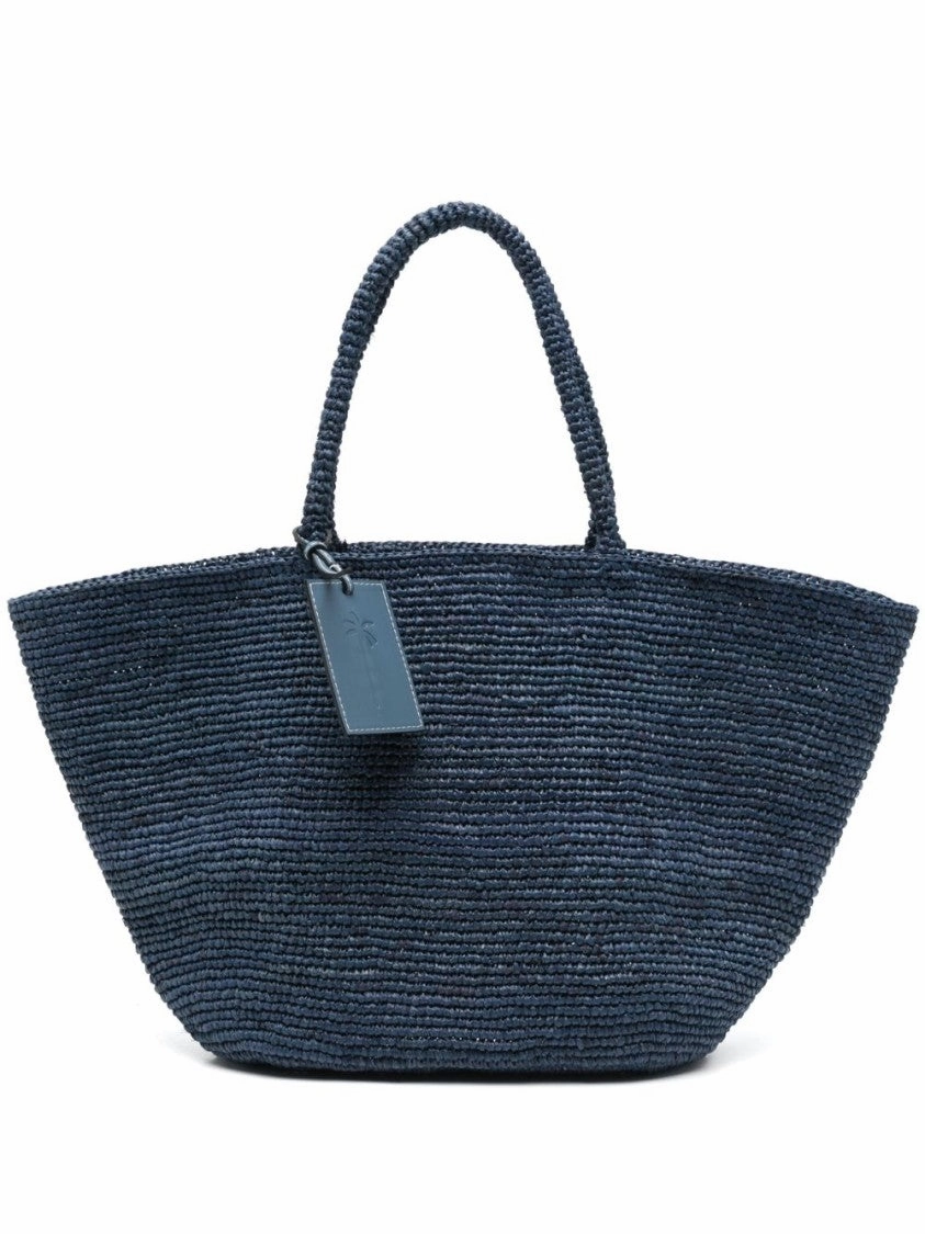 Navy Blue Rafia Bag With Rolled Handles