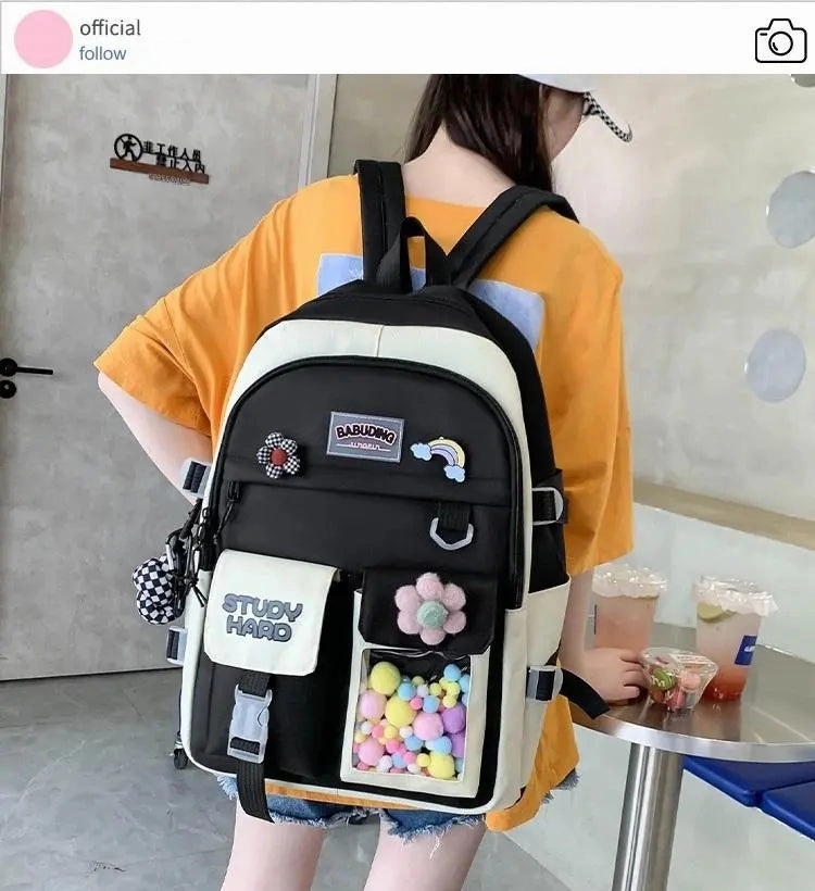 New High School Five-Piece set of Multi-Compartment Fashion Schoolbag 3002