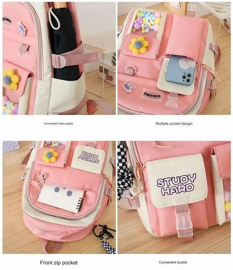 New High School Five-Piece set of Multi-Compartment Fashion Schoolbag 3002