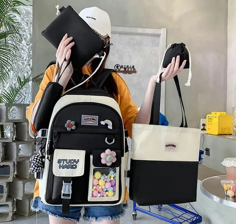 New High School Five-Piece set of Multi-Compartment Fashion Schoolbag 3002