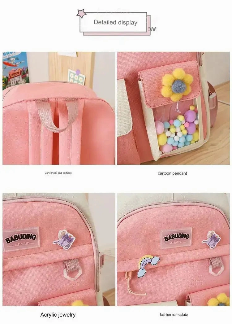 New High School Five-Piece set of Multi-Compartment Fashion Schoolbag 3002