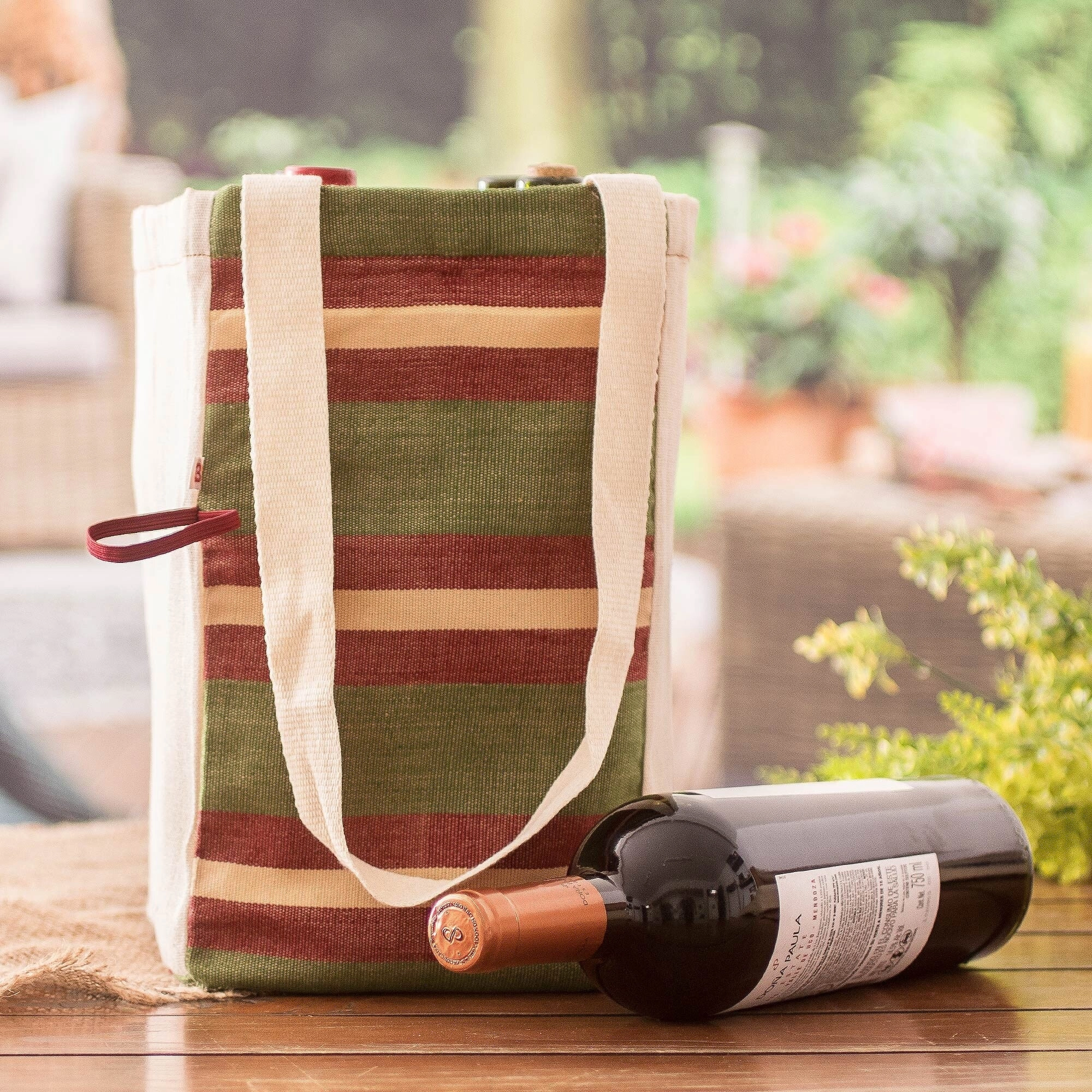 Novica Handmade Heres To Hope Foldable Cotton Wine Bottle Bag