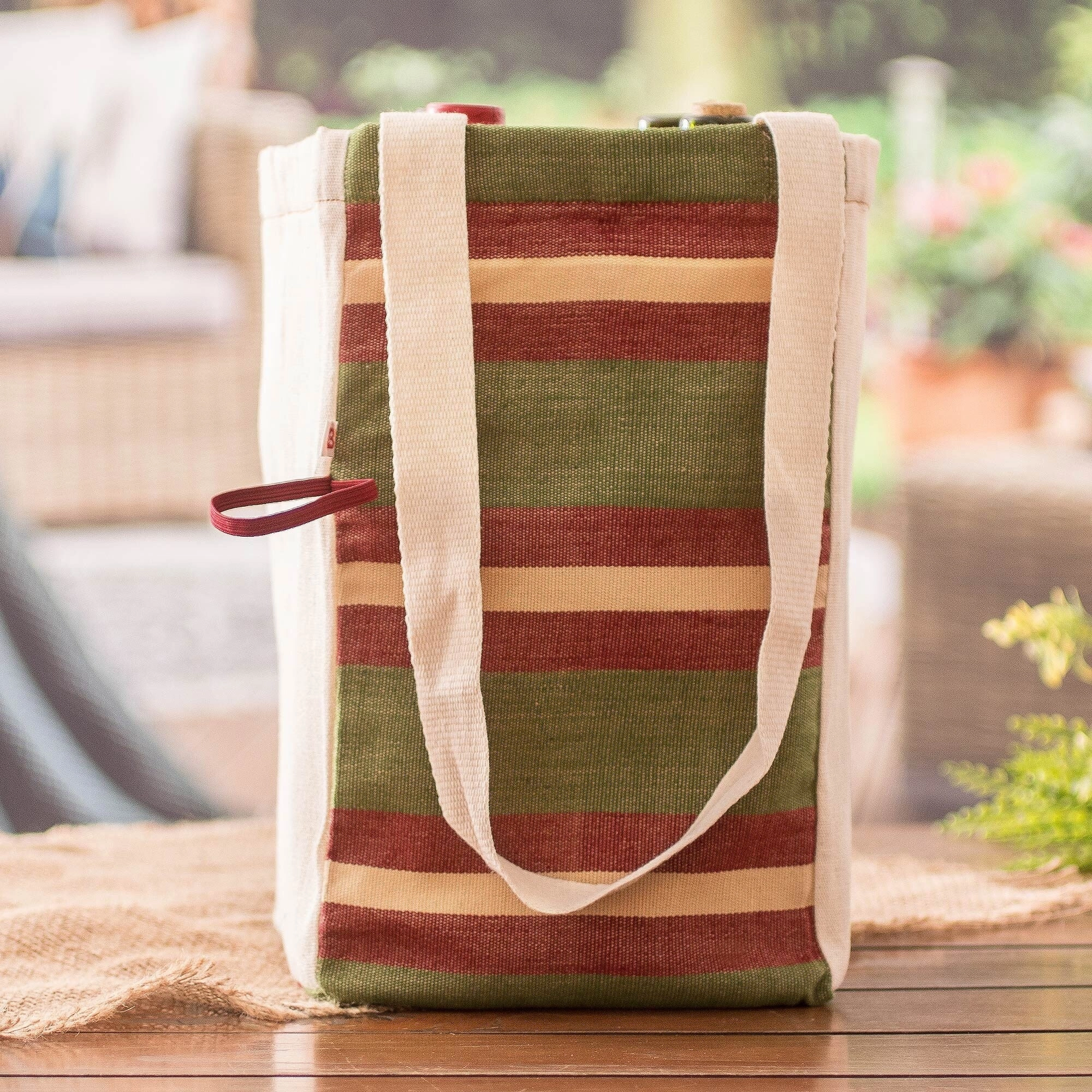 Novica Handmade Heres To Hope Foldable Cotton Wine Bottle Bag