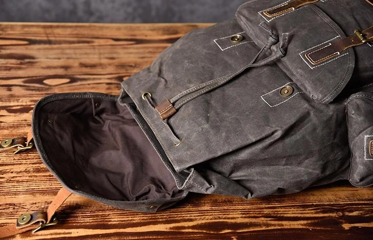 Oil Wax Canvas Mens Cool Backpack Large Canvas Travel Backpack Hiking Backpack for Men