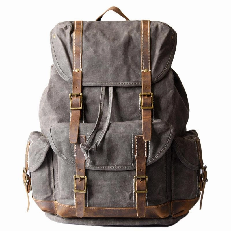 Oil Wax Canvas Mens Cool Backpack Large Canvas Travel Backpack Hiking Backpack for Men