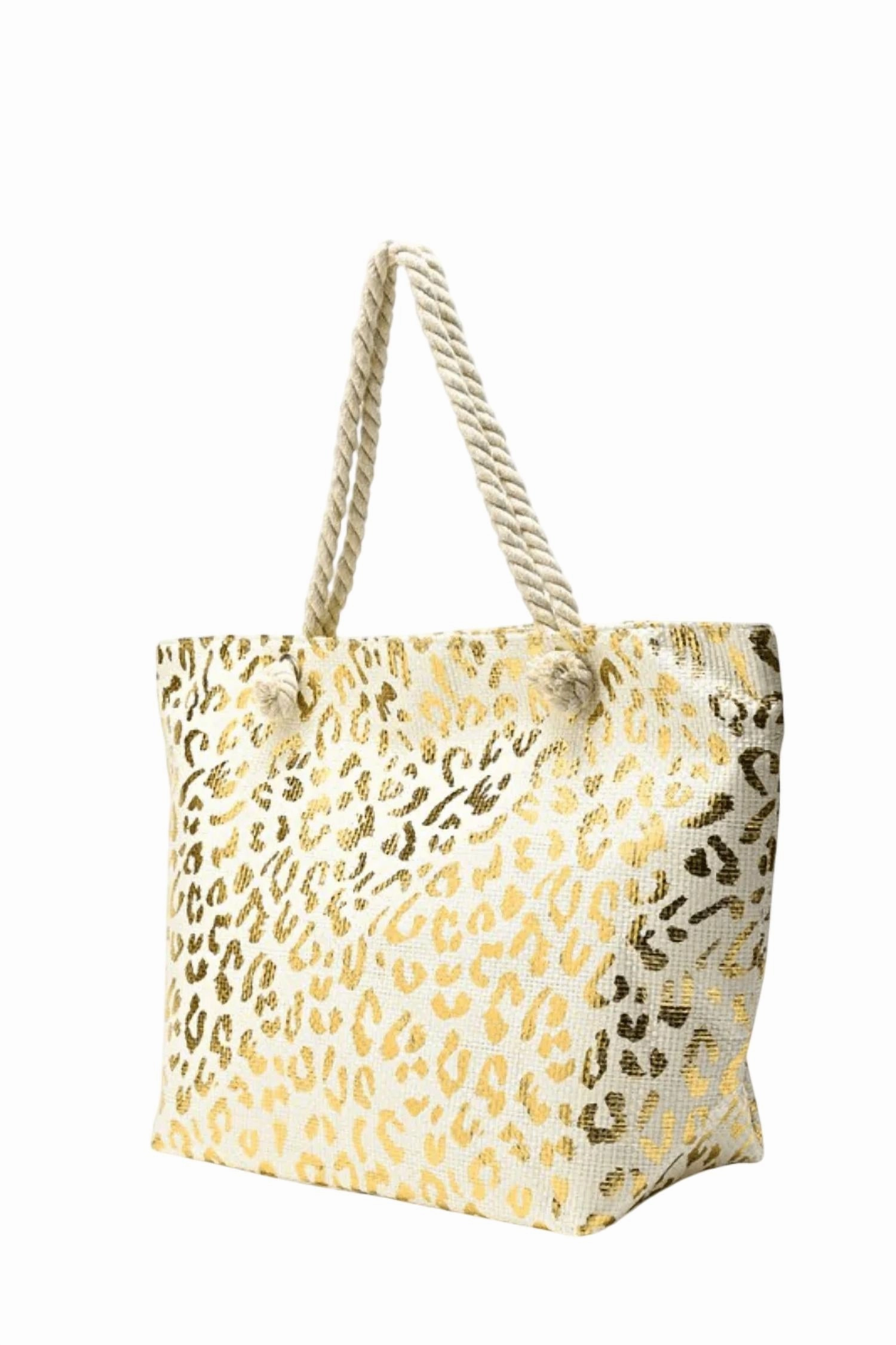 On The Wild Side Leopard Print Beach Tote In Natural / Gold