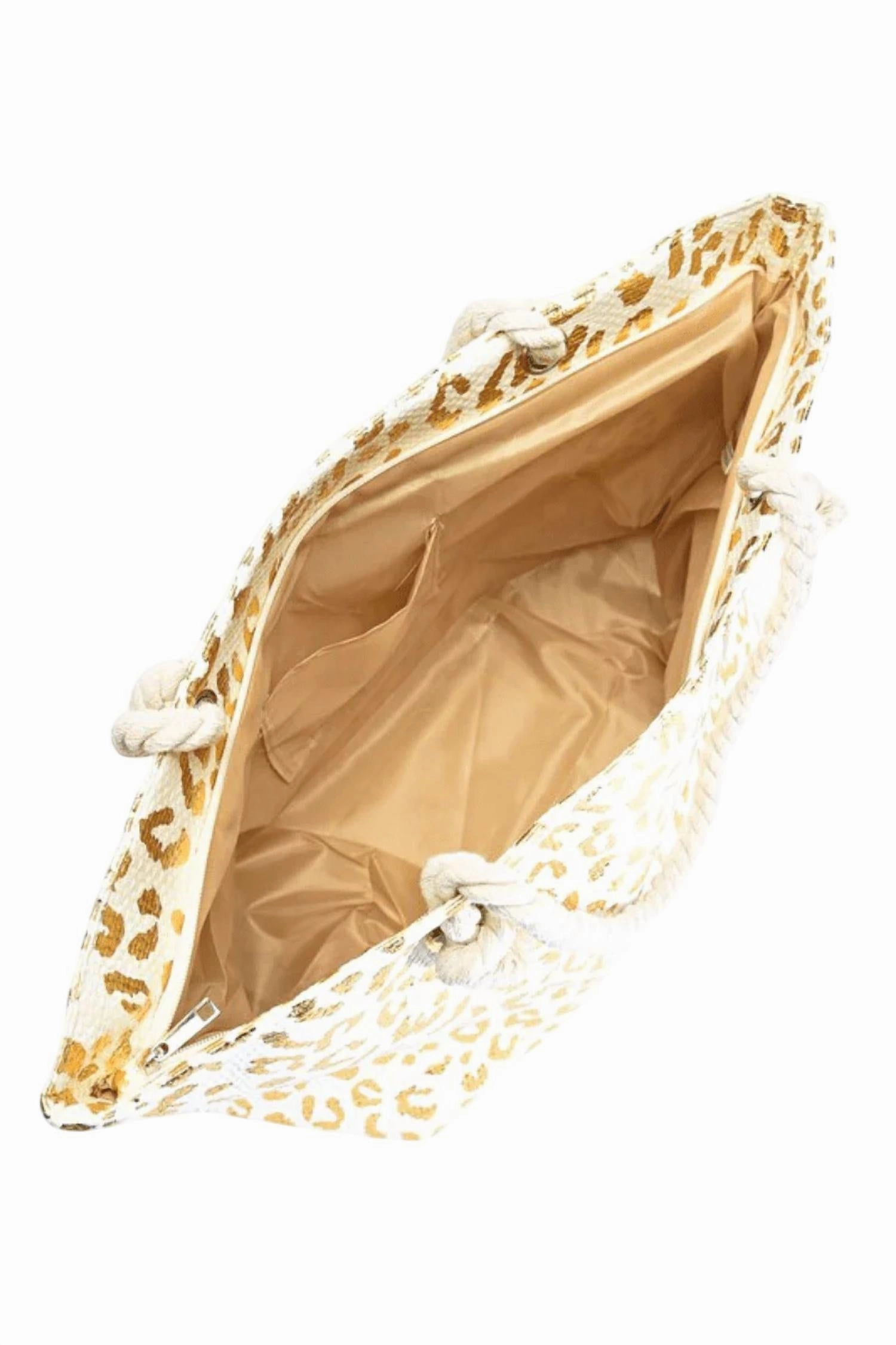 On The Wild Side Leopard Print Beach Tote In Natural / Gold