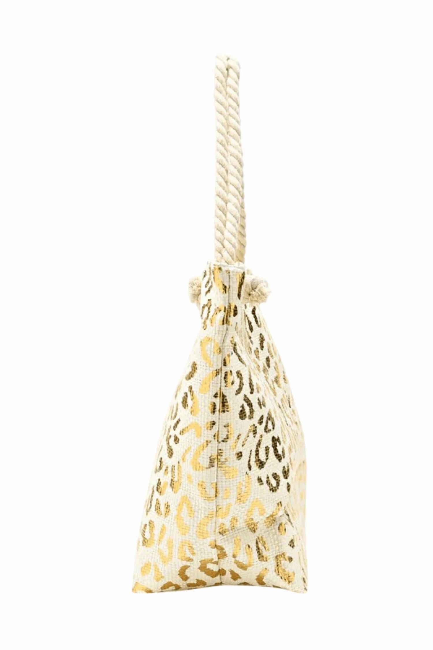On The Wild Side Leopard Print Beach Tote In Natural / Gold