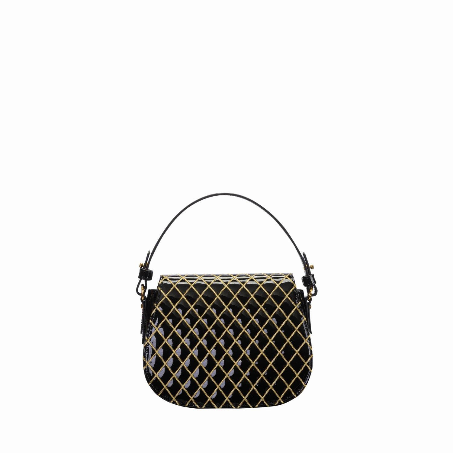 Orlandi Valentino Women's Jewel Black Quilted Patent Leather Hand Bag