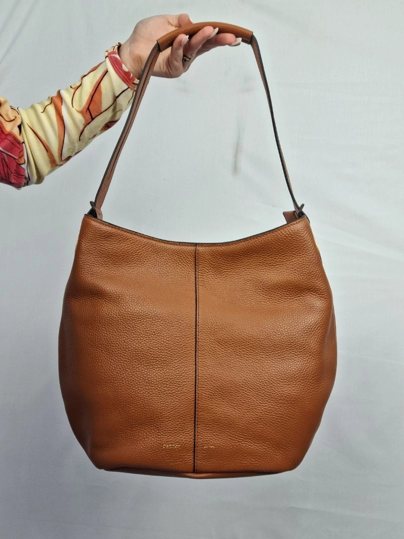 Oroton Brown Pebble Leather Small Hobo Bag