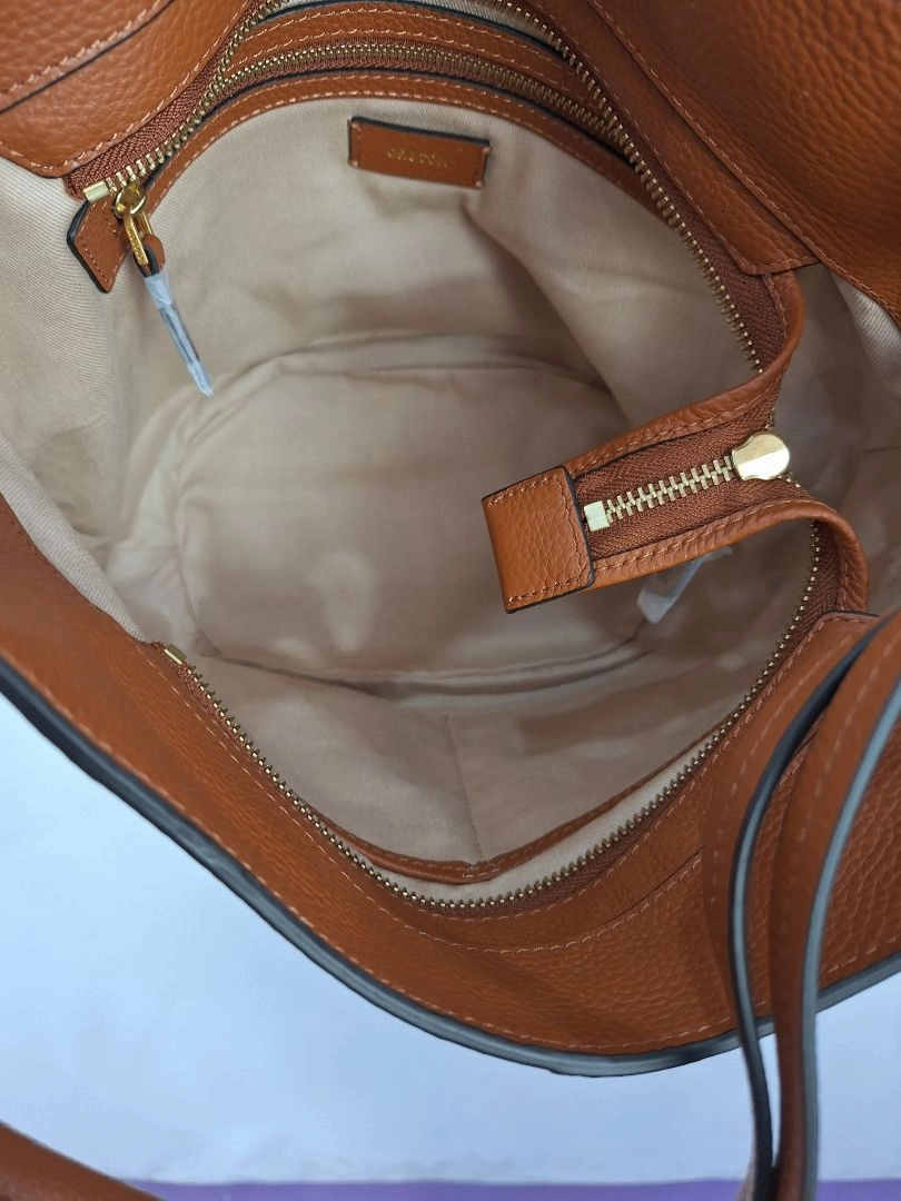 Oroton Brown Pebble Leather Small Hobo Bag