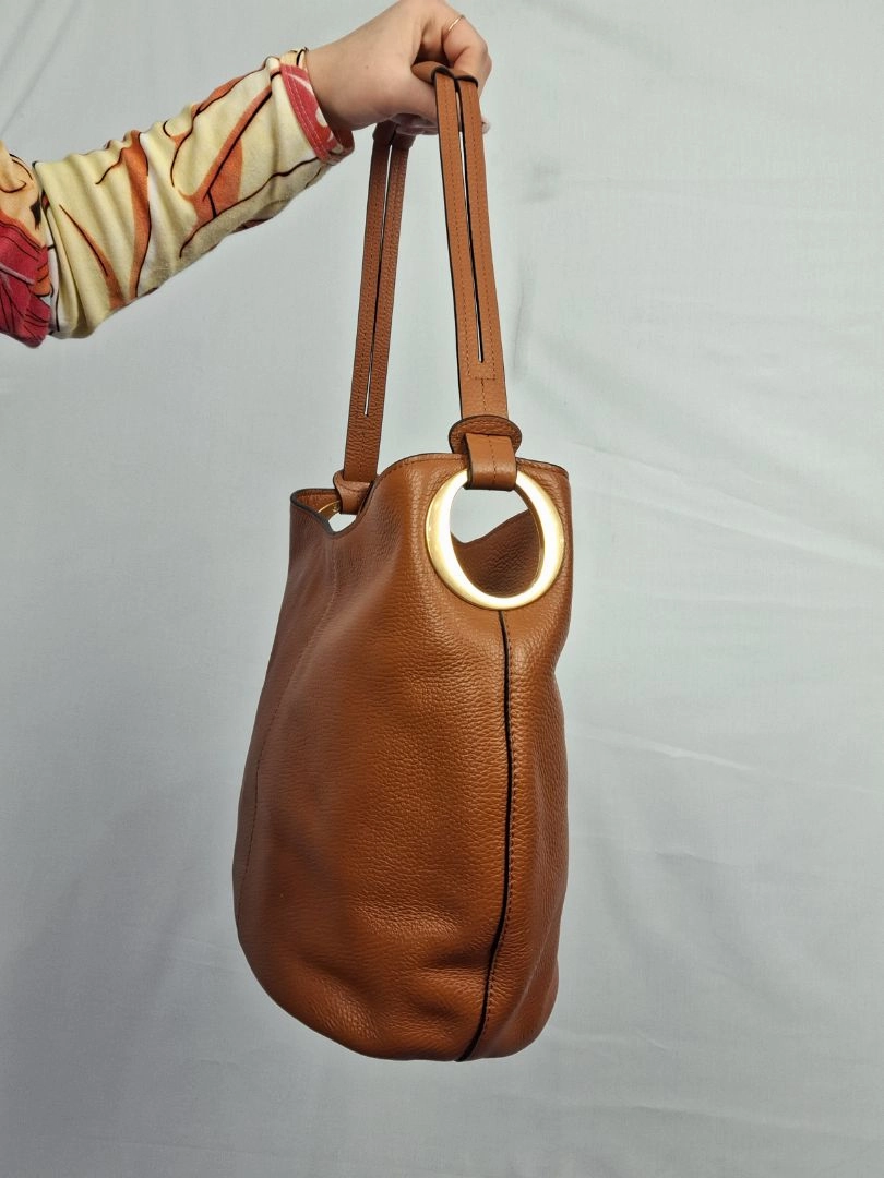 Oroton Brown Pebble Leather Small Hobo Bag