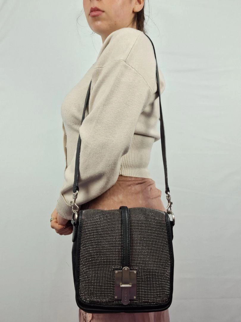 Oroton Vintage Silver Studs Shoulder Bag