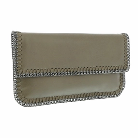 Pierre Cardin Acacia Leather Medium Enveloppe Curb Chain Embelished Clutch for womens
