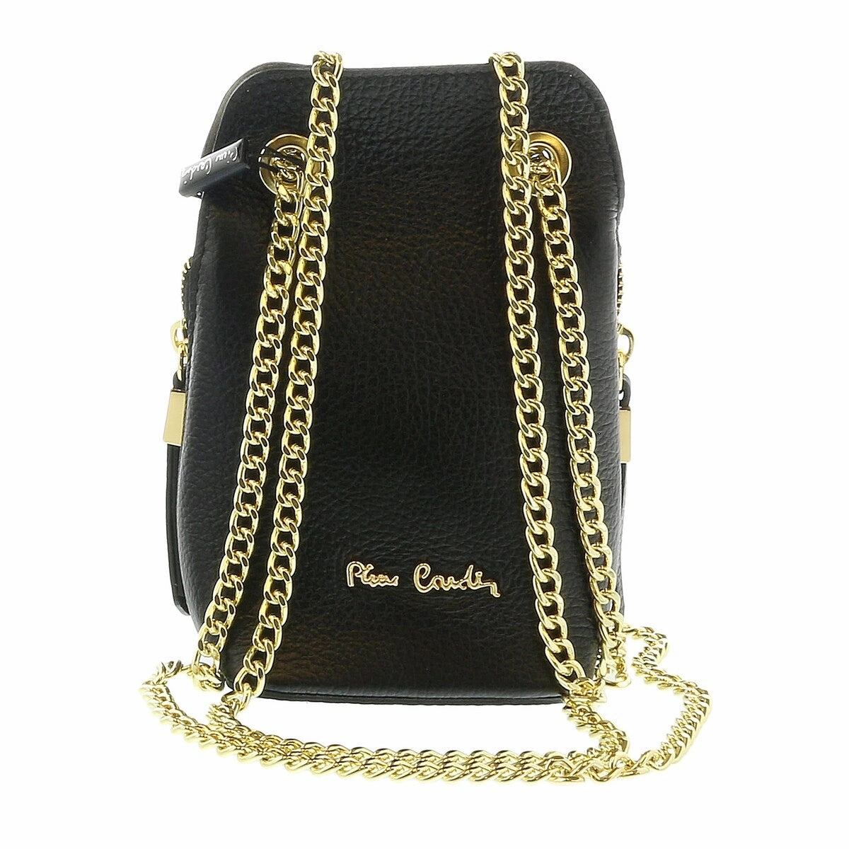 Pierre Cardin Black Leather Curved Structured Chain Crossbody Bag for womens