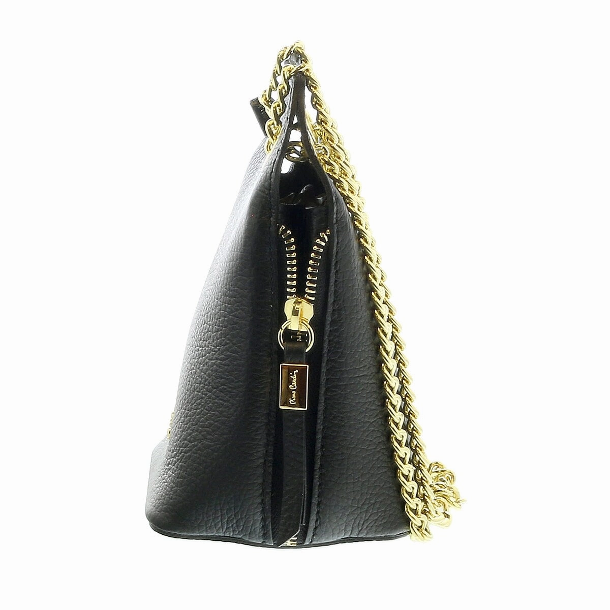 Pierre Cardin Black Leather Curved Structured Chain Crossbody Bag for womens