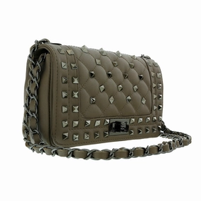 Pierre Cardin Bone Leather Quilted Riveted Shoulder Bag for womens