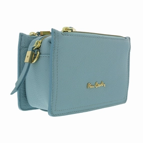 Pierre Cardin Light Blue Leather Small Structured Square Crossbody Bag for womens