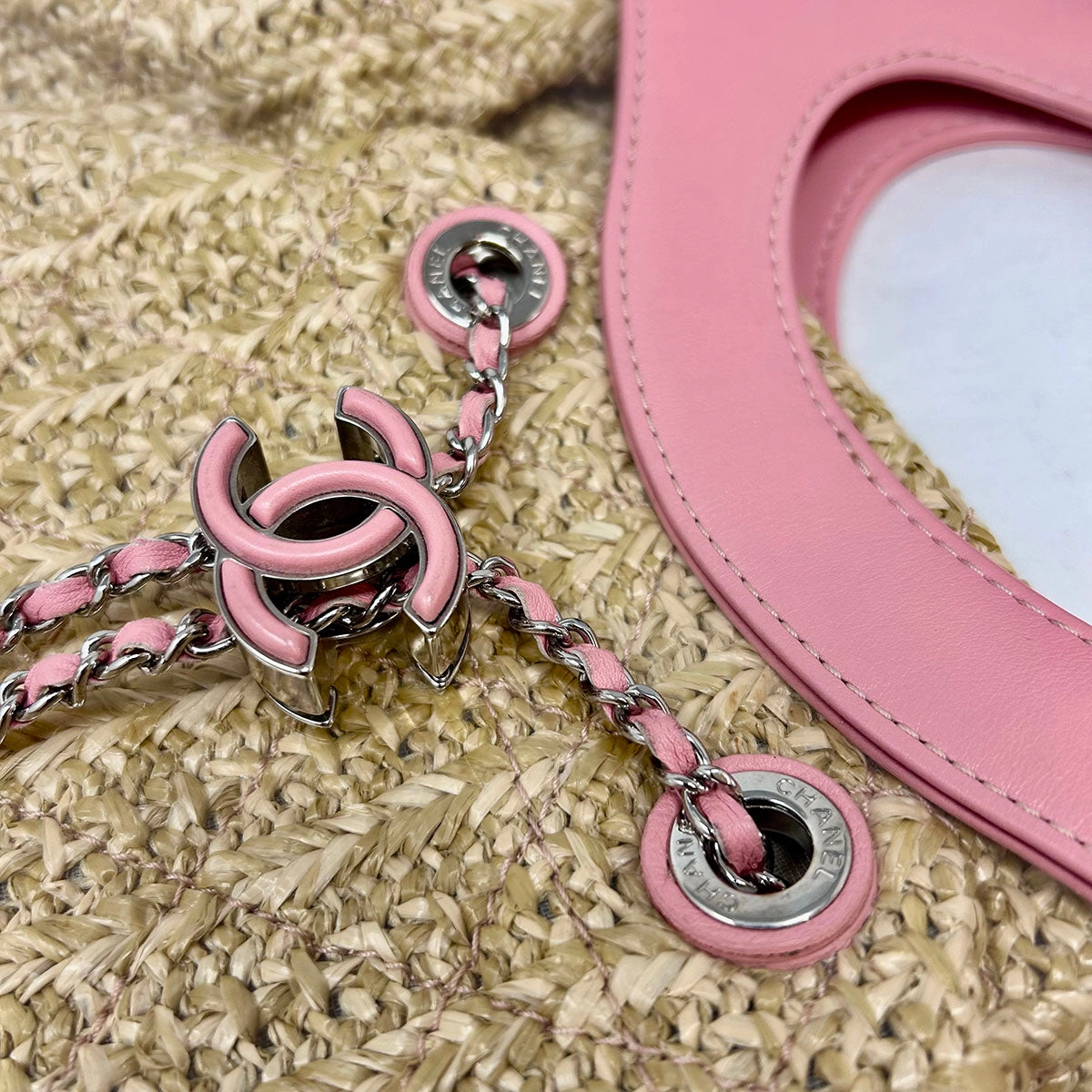 Pink/Clear Chanel 31 PVC/Leather/Quilted Raffia Shopping Tote