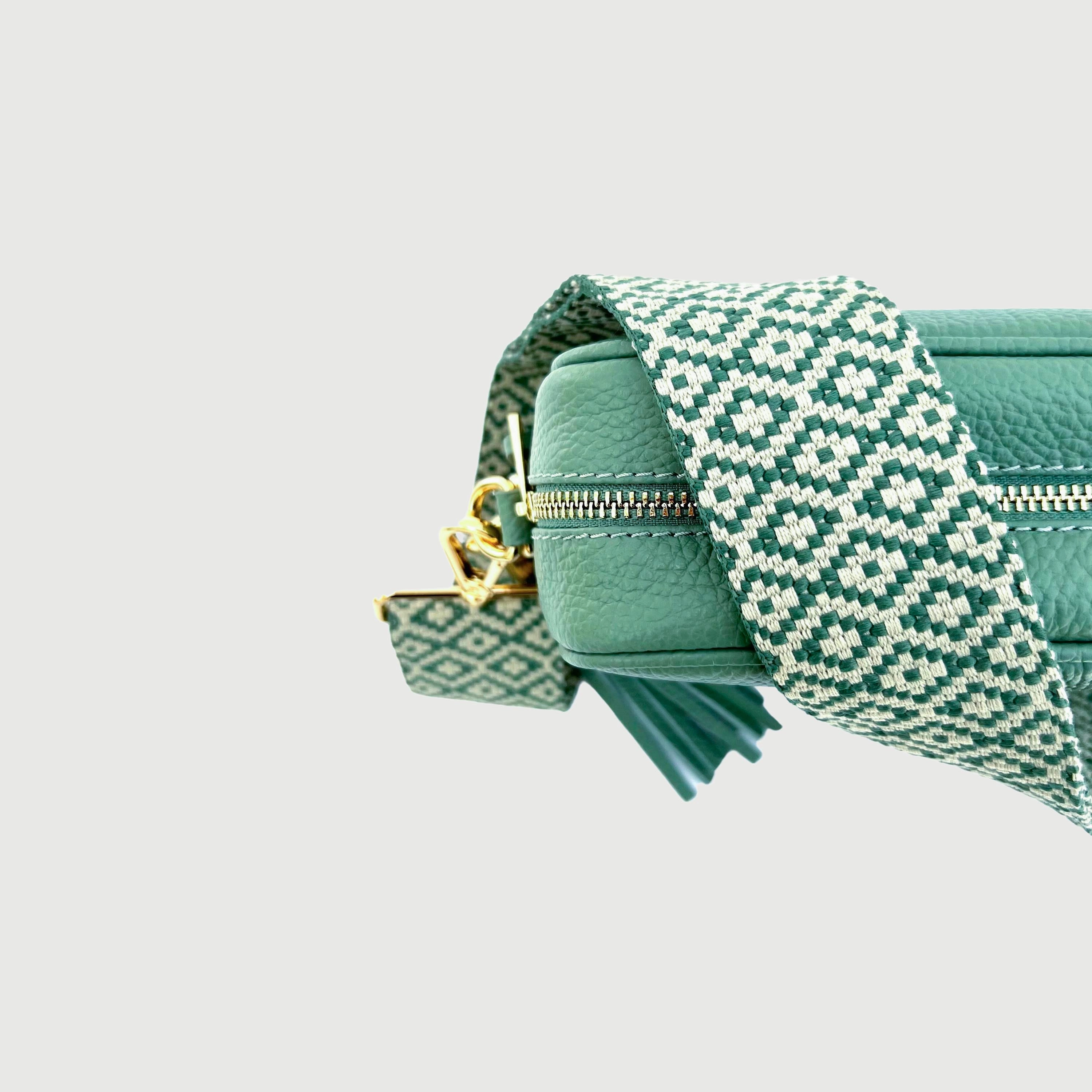 Pistachio Leather Crossbody Bag With Pistachio Cross-Stitch Strap