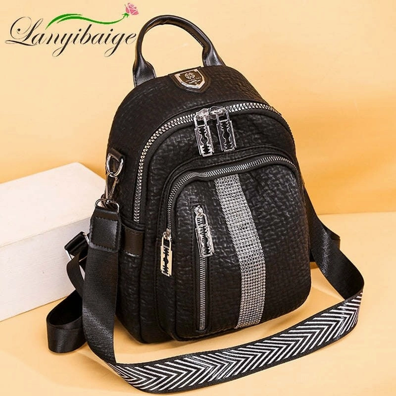 Pockets Large Capacity Women Backpack High Quality PU Leather Vintage School Backpacks Female Shoulder Bags