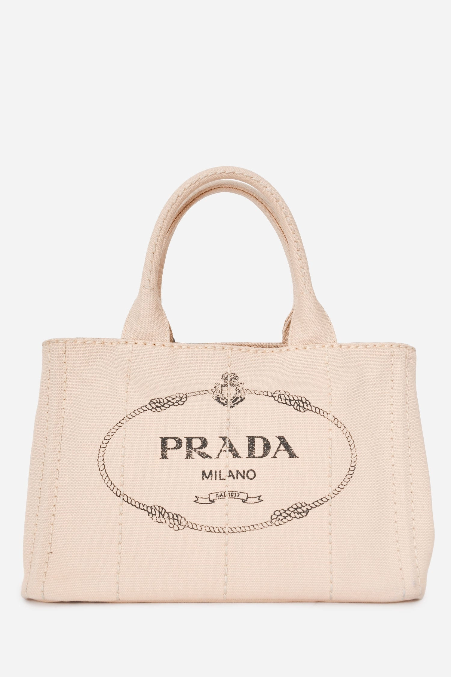 Prada Beige/Black Canvas Small Canapa Top Handle Bag with Strap