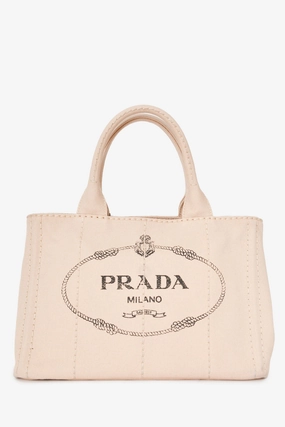 Prada Beige/Black Canvas Small Canapa Top Handle Bag with Strap