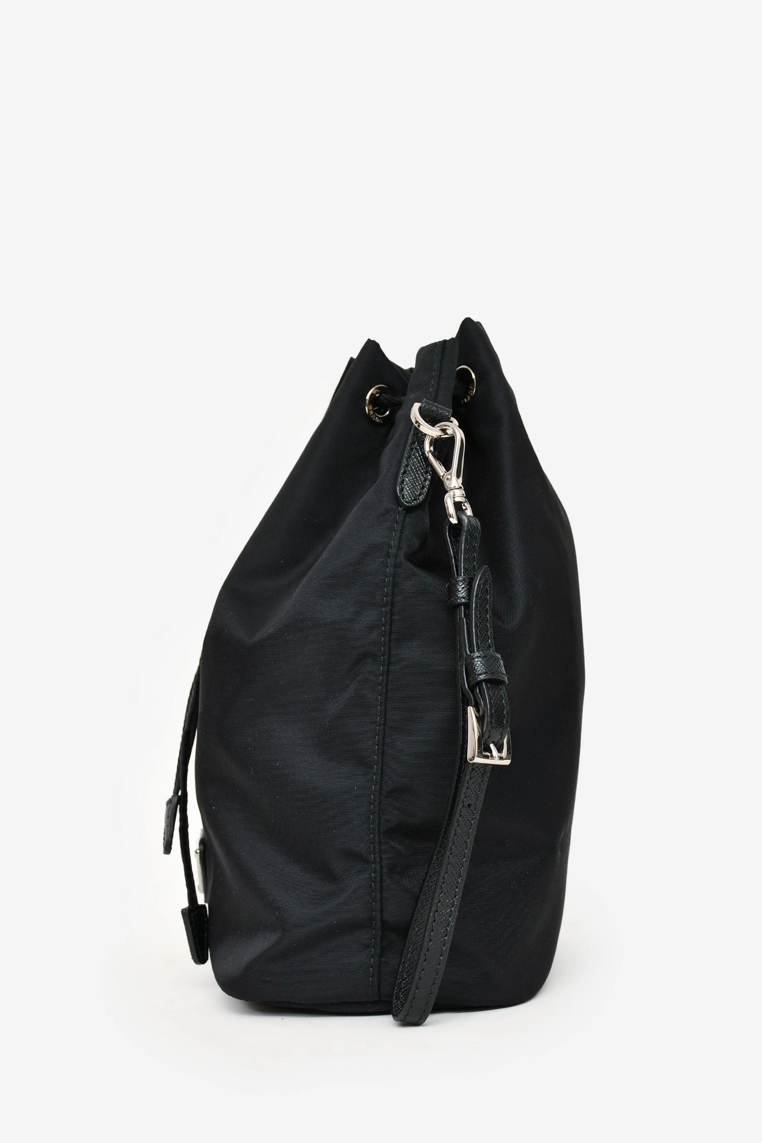 Prada Black Nylon Vela Logo Drawstring Bucket Pouch