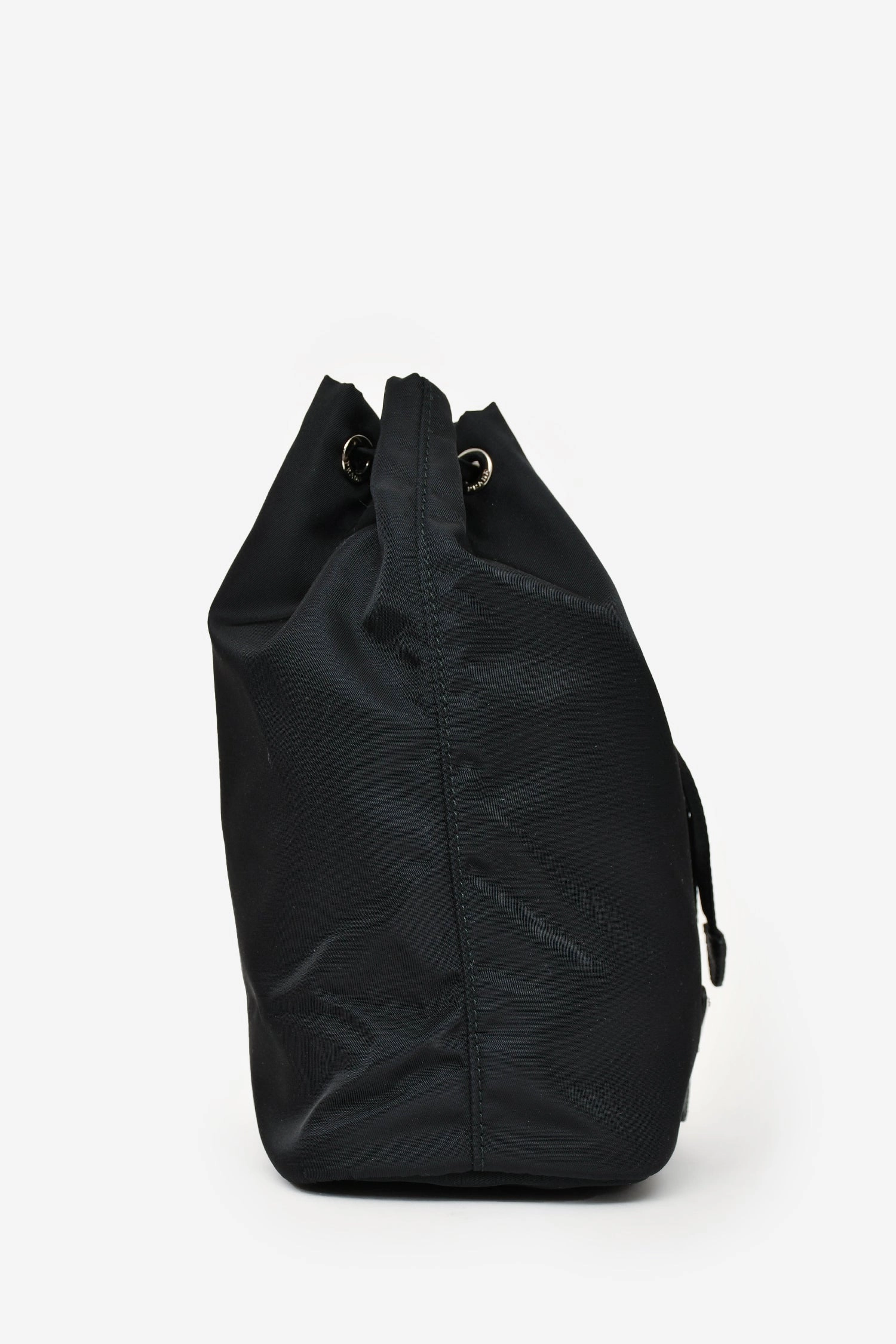 Prada Black Nylon Vela Logo Drawstring Bucket Pouch