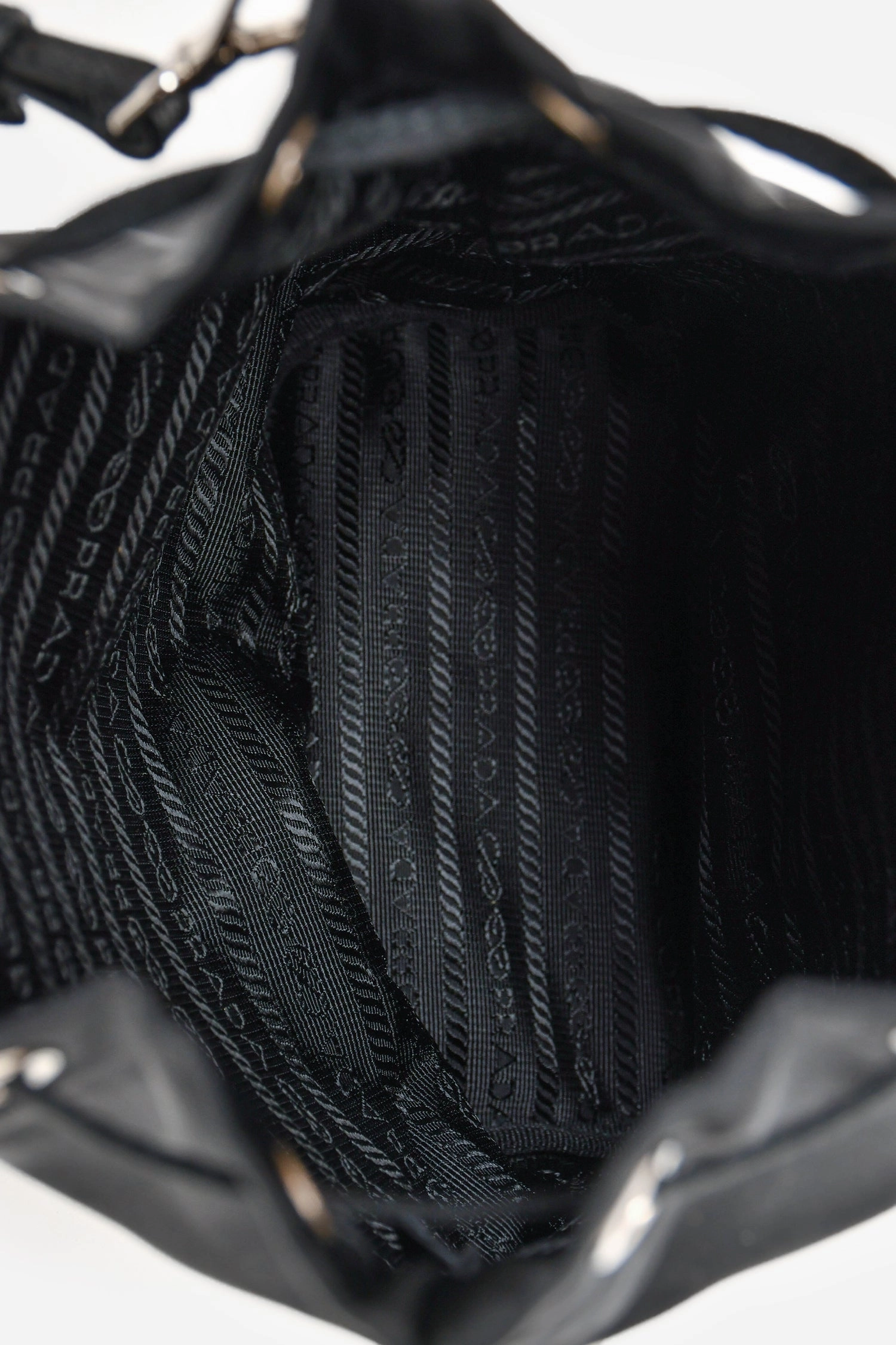 Prada Black Nylon Vela Logo Drawstring Bucket Pouch