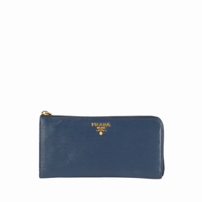 Prada Blue Vitello Move Leather Zip Around Wallet